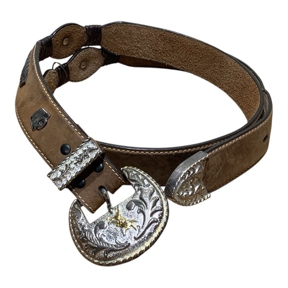 Men’s Larry Mahan Western Core Leather Embellished Belt & Buckle Sz 42 - Picture 2 of 7